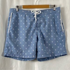 Original Penguin By Munsingwear Light Blue Penguin Print Swim Trunks Size 34